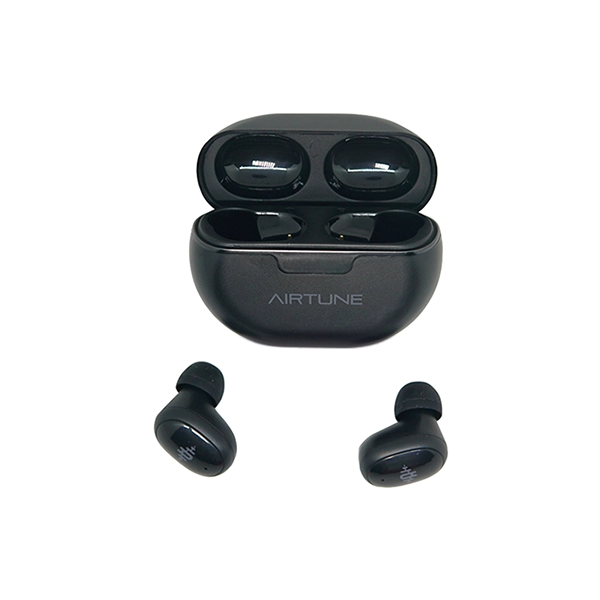 Earbuds Digital Alliance Airtune warna hitam dalam posisi terbuka